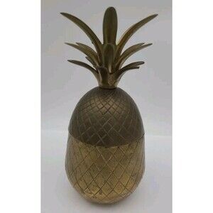 India Solid Brass Pineapple Trinket Box Candle Holder 9.5" Vintage